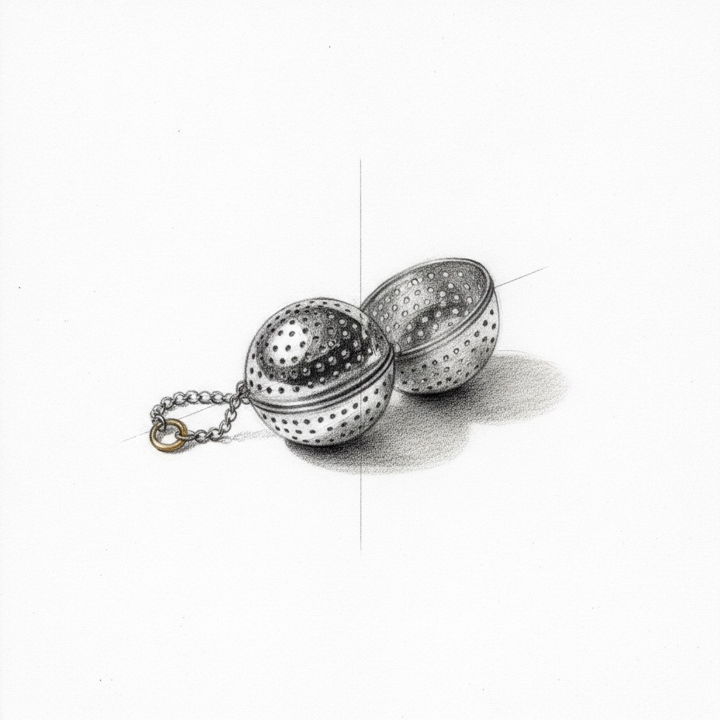 Boule à thé, dessin au fusain
