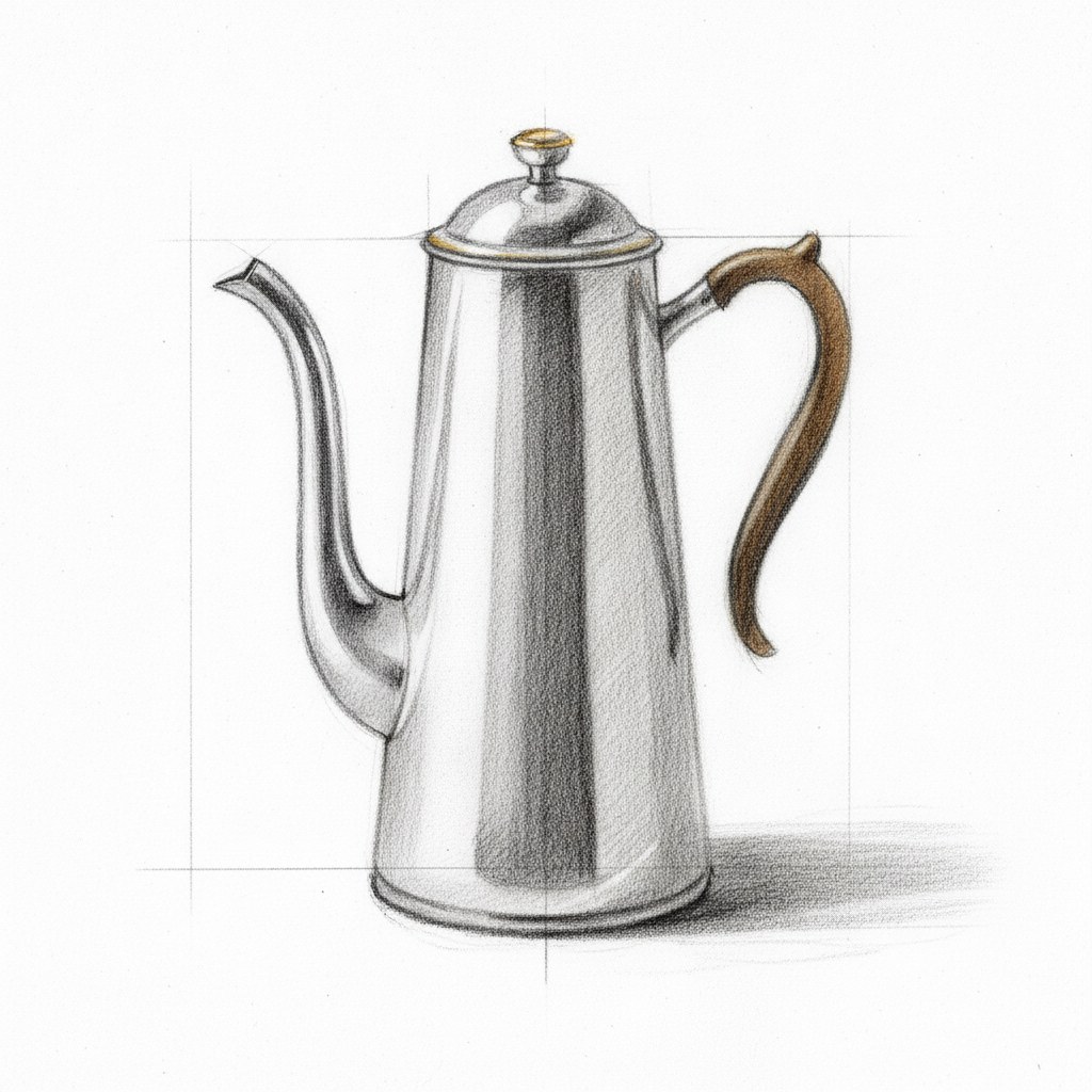 Cafetière, dessin au fusain