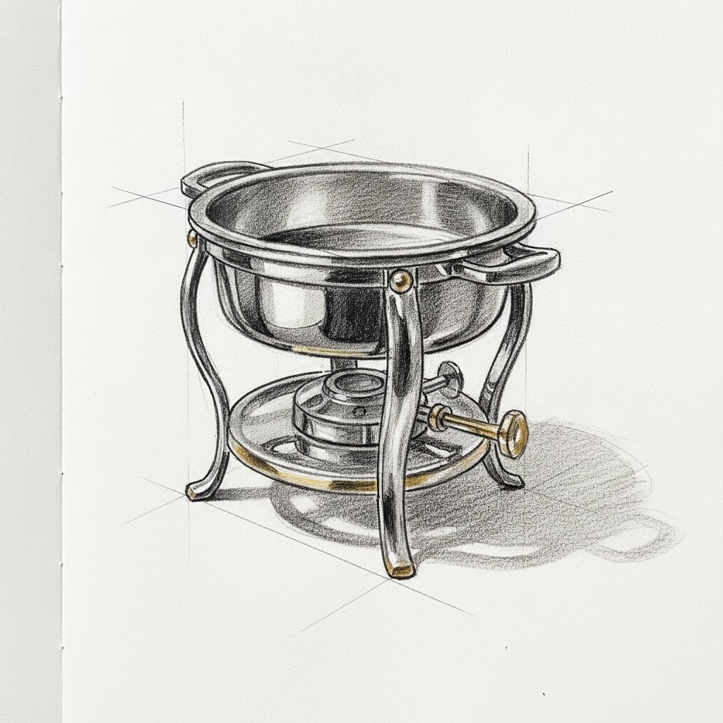 Chauffe-plat, dessin au fusain