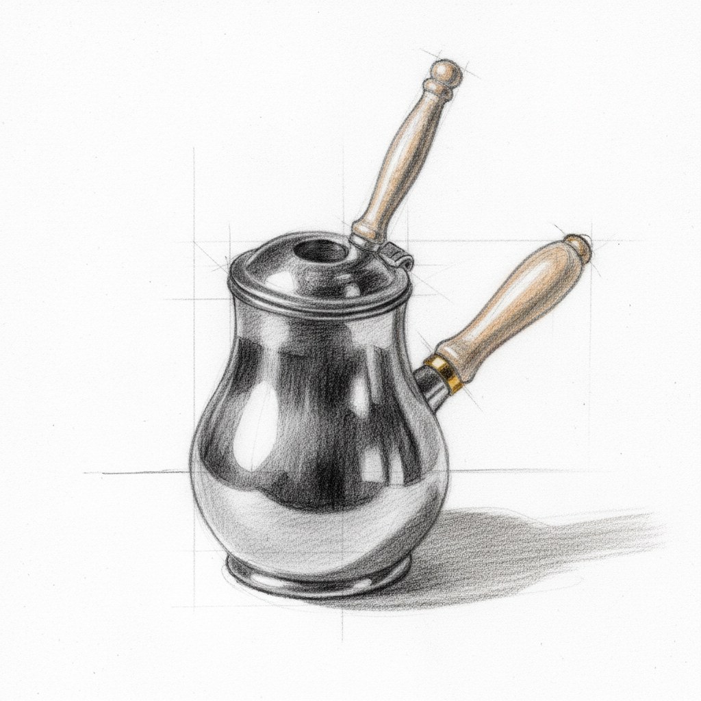 Chocolatière, dessin au fusain