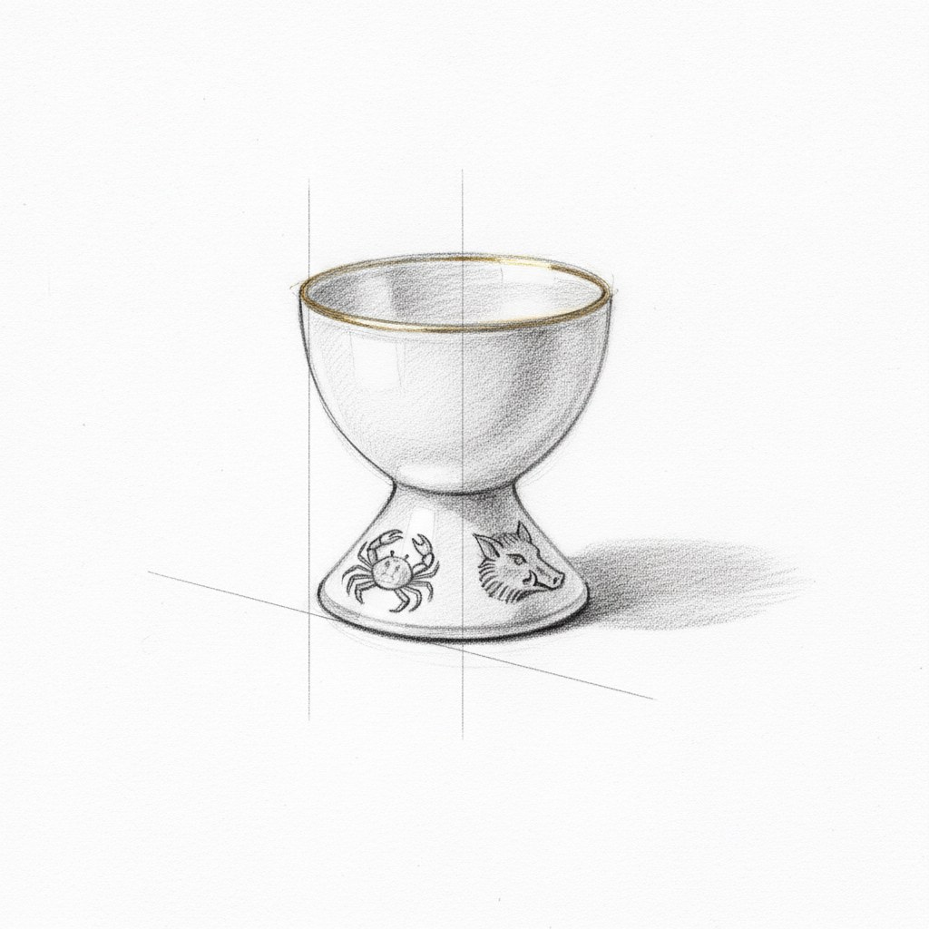 Coquetier, dessin au fusain