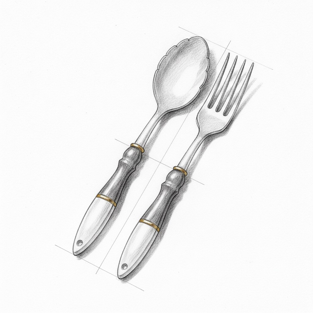 Couverts à salade, dessin au fusain