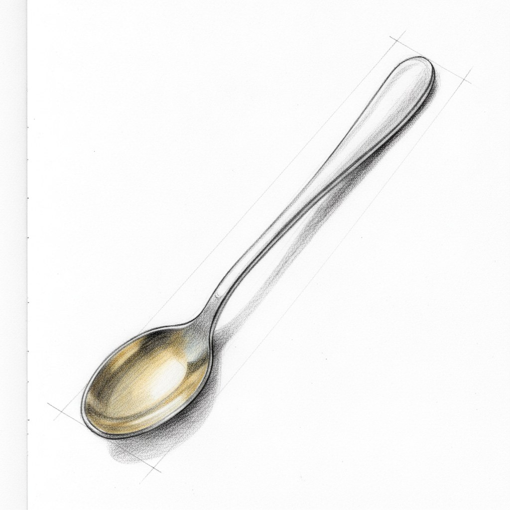 Cuillère à moutarde, dessin au fusain