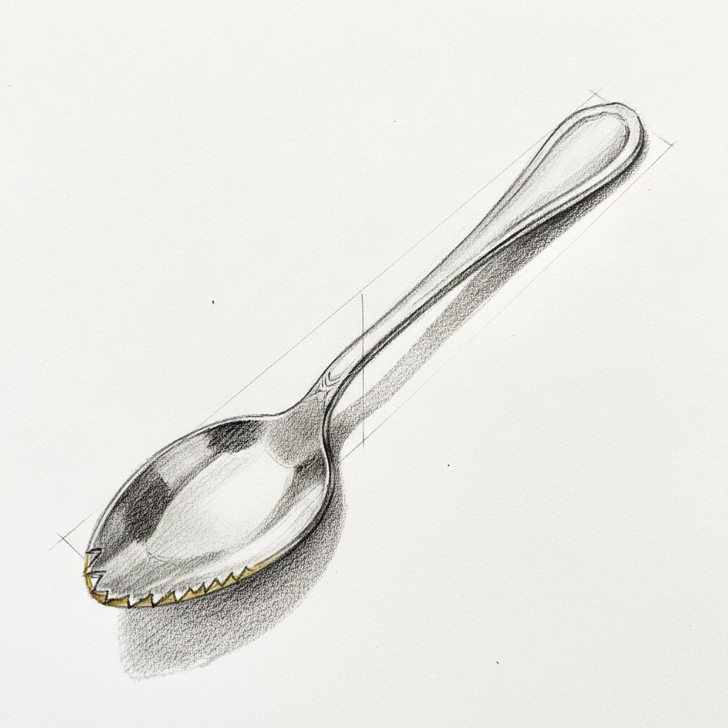 Cuillère à pamplemousse, dessin au fusain