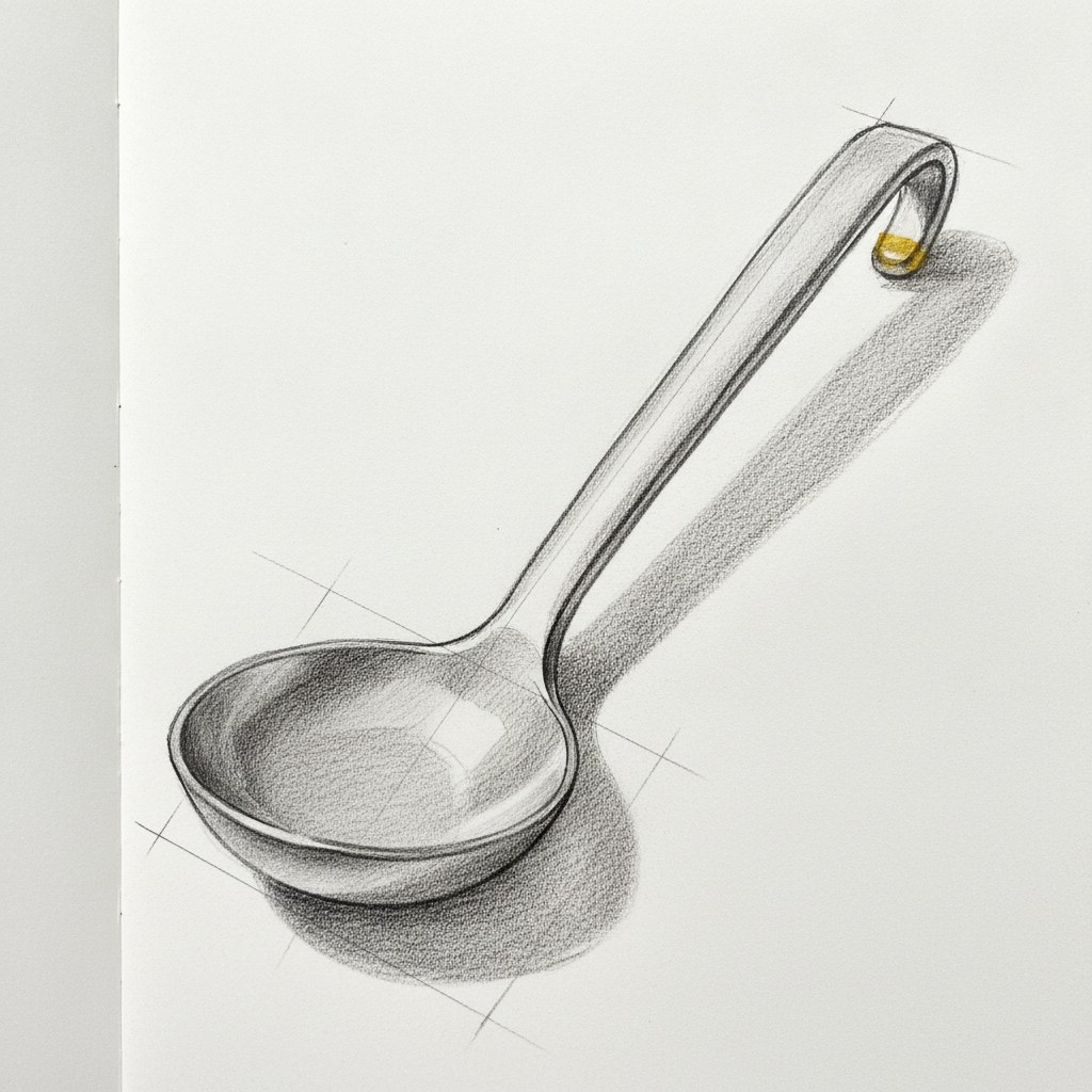 Cuillère à ragoût, dessin au fusain