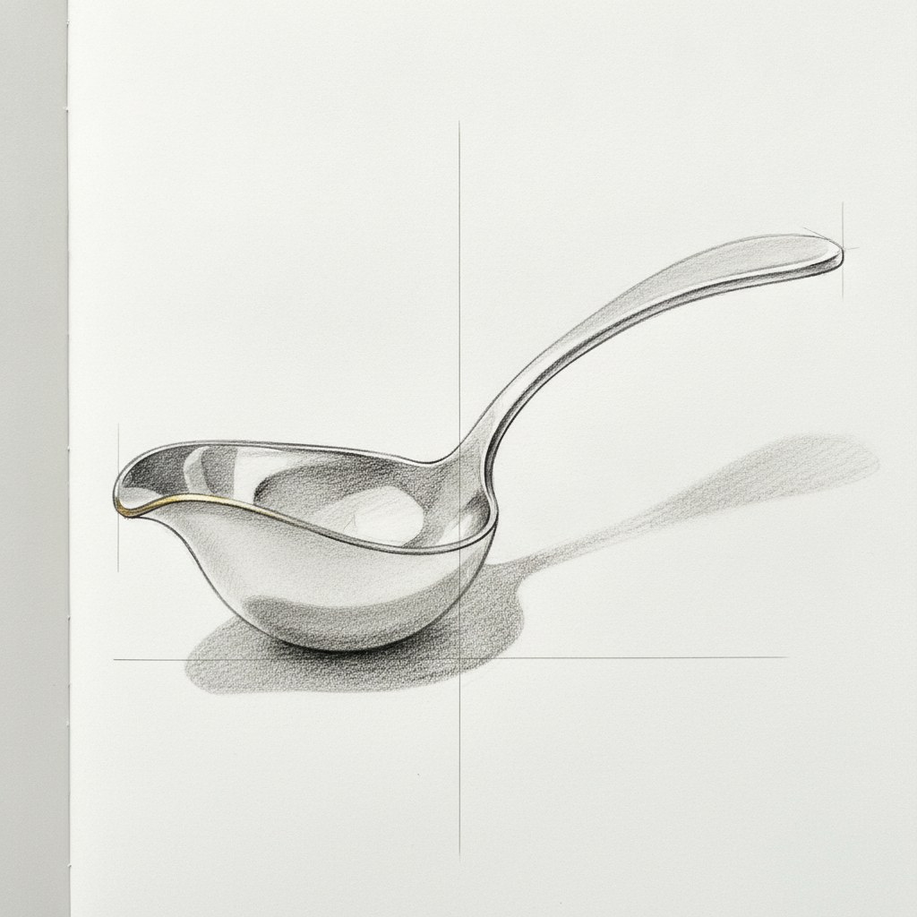 Cuillère à sauce, dessin au fusain