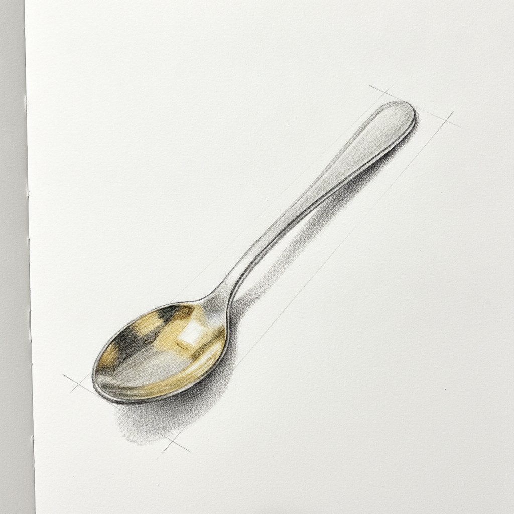 Cuillère à œuf, dessin au fusain