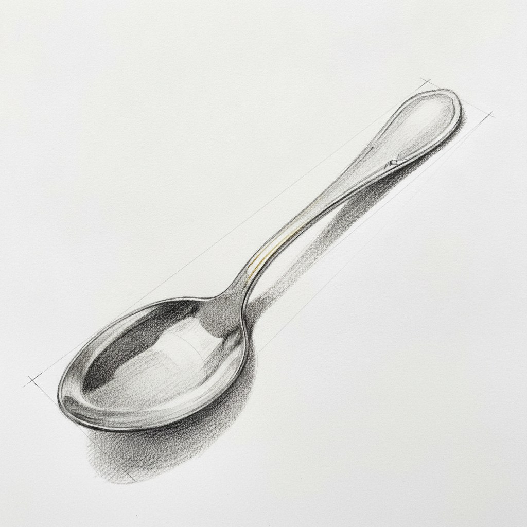 Cuillère de table, dessin au fusain