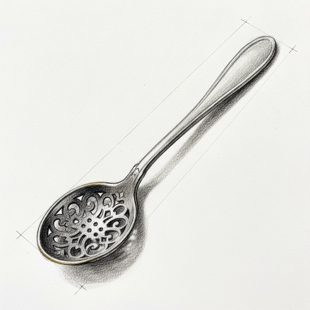 Cuillère saupoudreuse, dessin au fusain