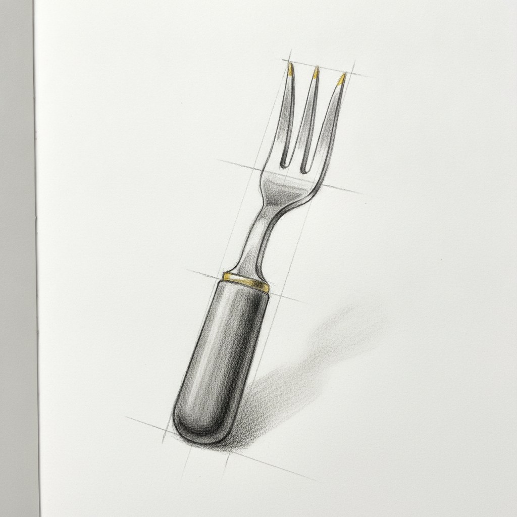 Fourchette à huîtres, dessin au fusain