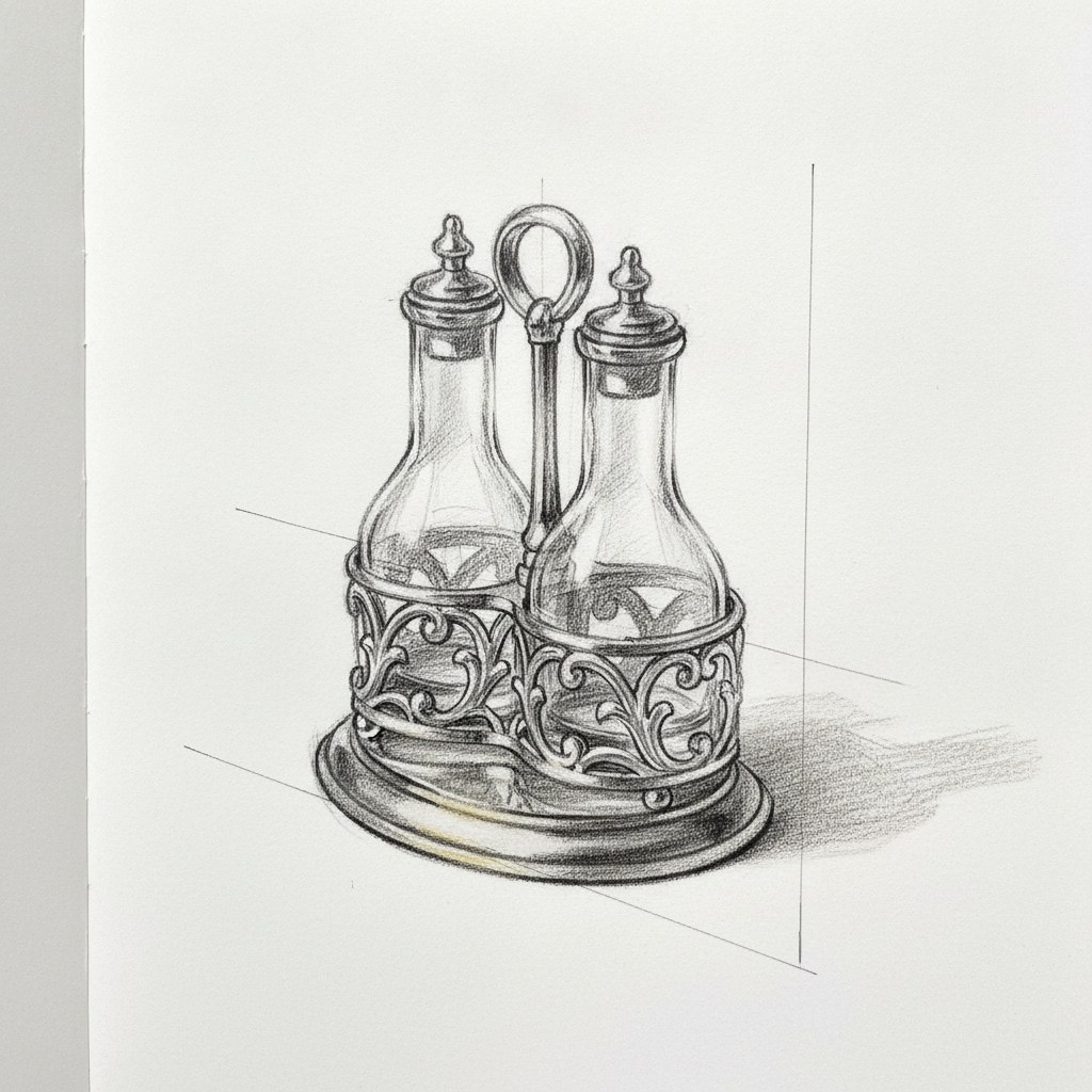Huilier-vinaigrier, dessin au fusain