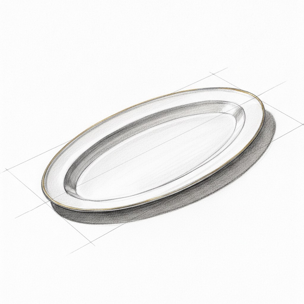 Plat ovale, dessin au fusain