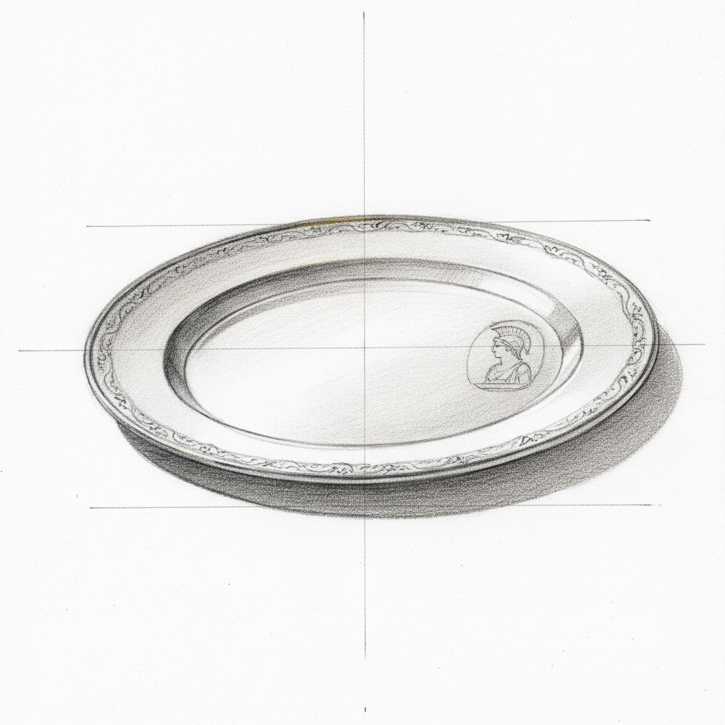 Plat rond, dessin au fusain