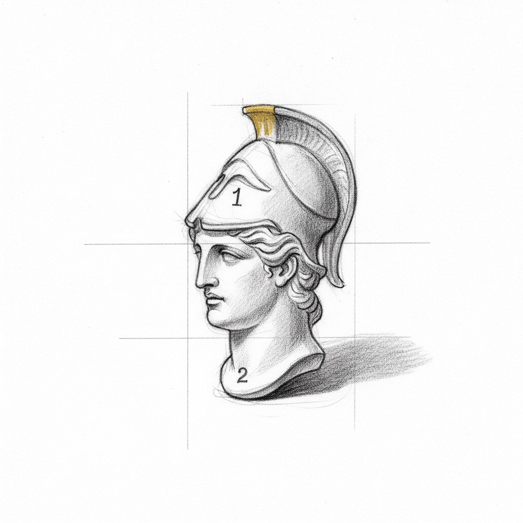 Poinçon Minerve, dessin au fusain