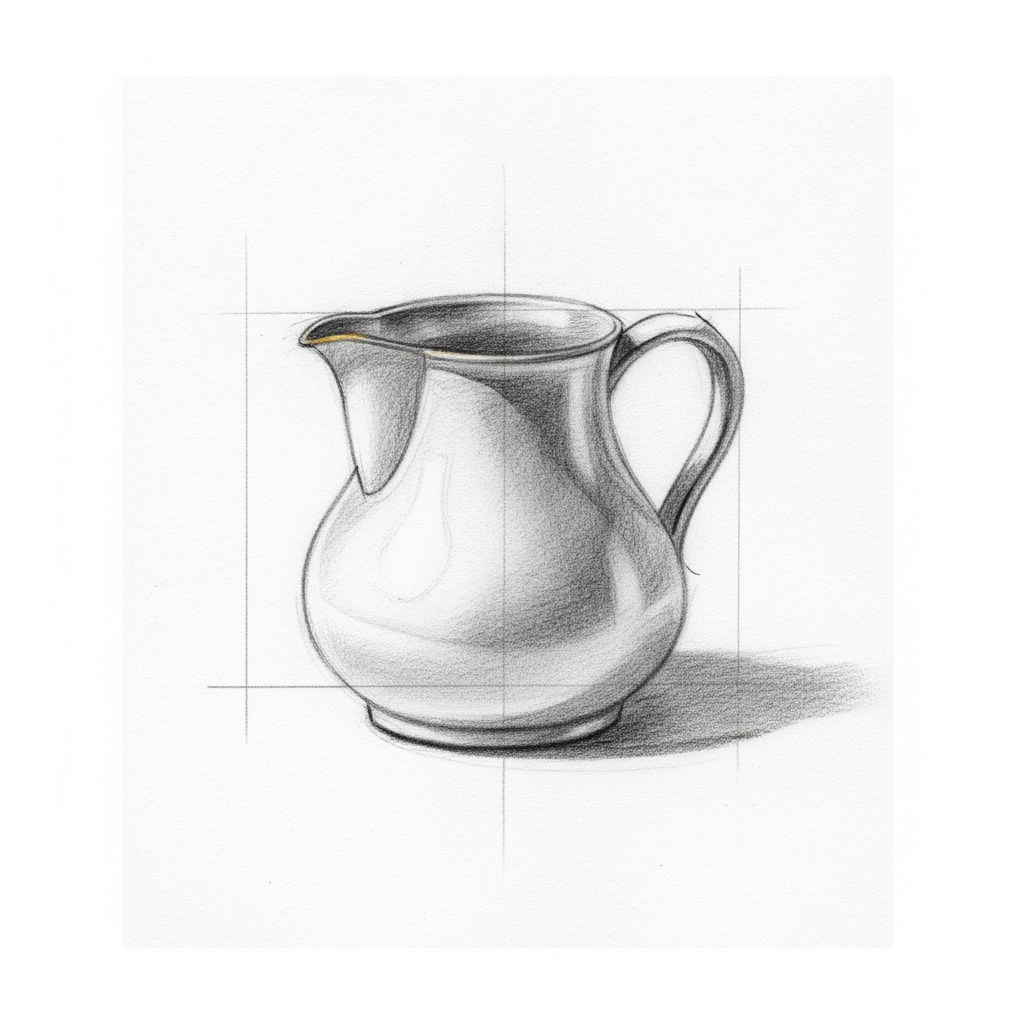 Pot à lait, dessin au fusain