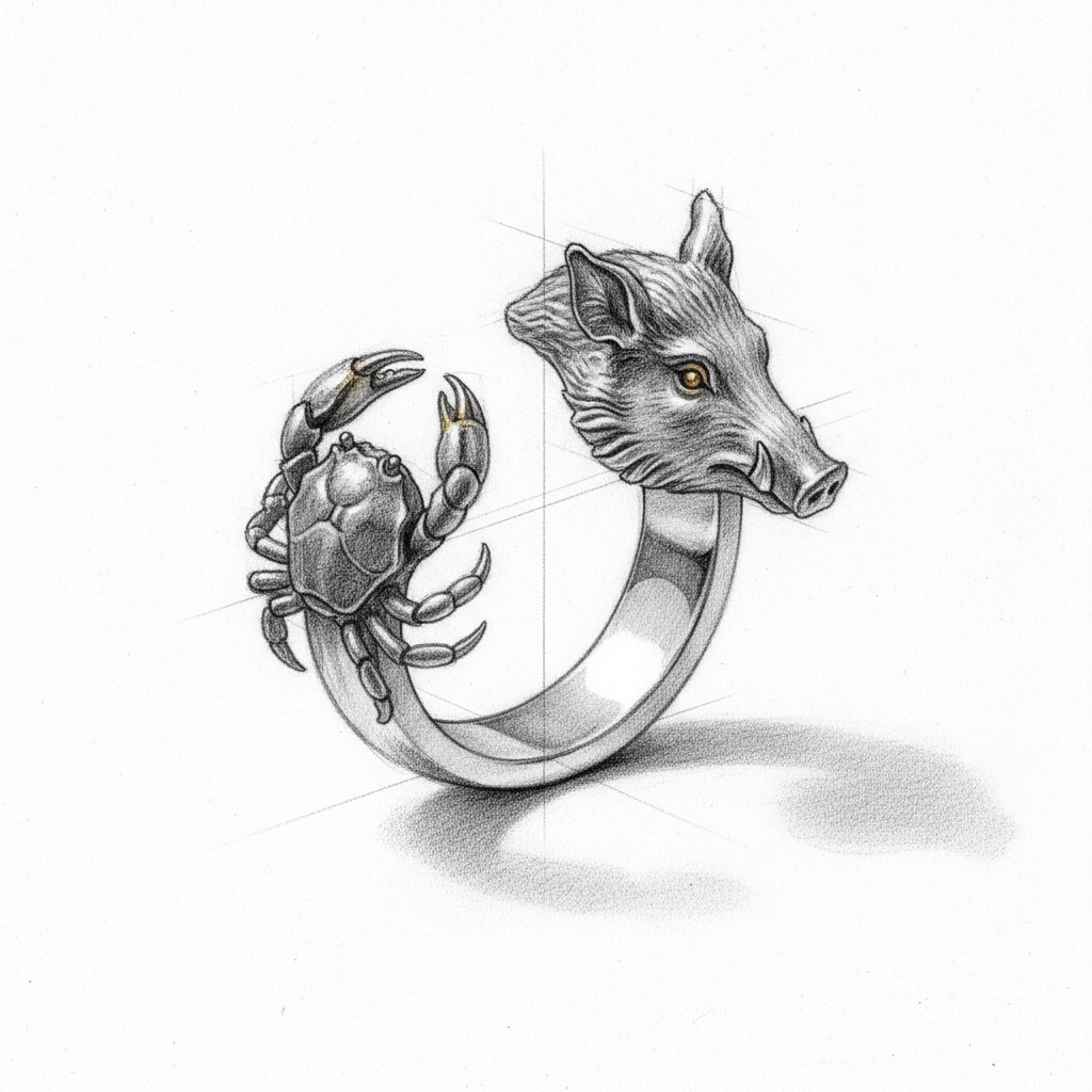 Rond de serviette, dessin au fusain