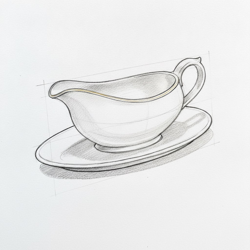 Saucière, dessin au fusain