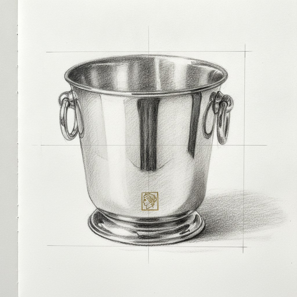 Seau à champagne, dessin au fusain