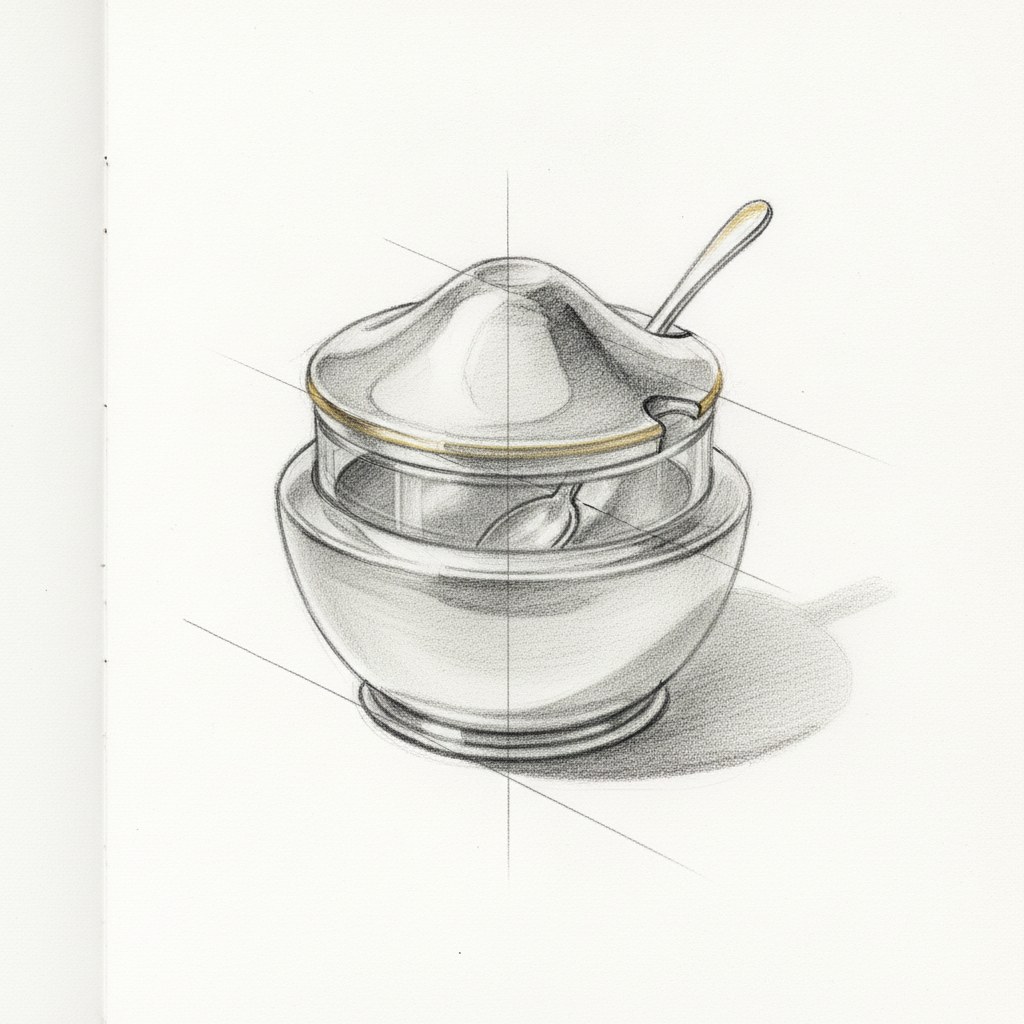 Sucrier, dessin au fusain