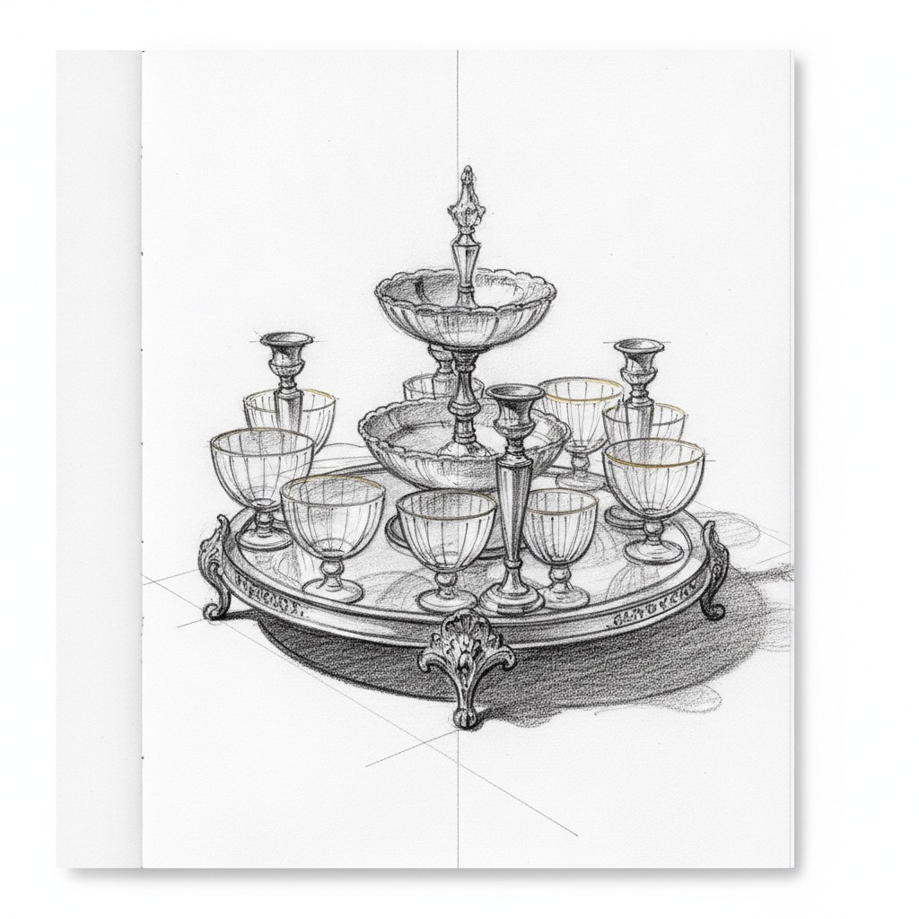 Surtout de table, dessin au fusain