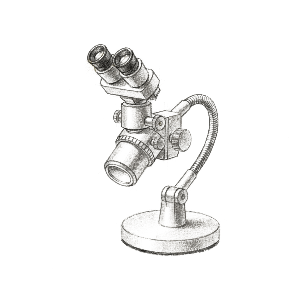 Loupe binoculaire — croquis d'atelier au fusain