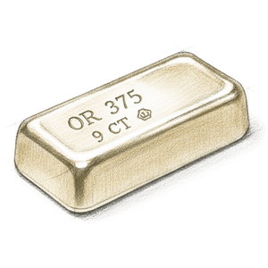 Lingot d’or au titre 375 — croquis d’atelier