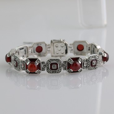 Bracelet en Argent 925 (Grenats - Émail rouge - Marcassites)