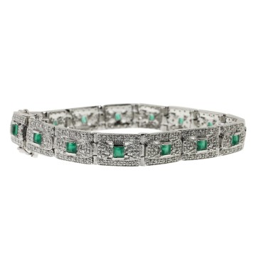 Bracelet en Argent 925 (Oxydes de zirconium - Agates vertes)