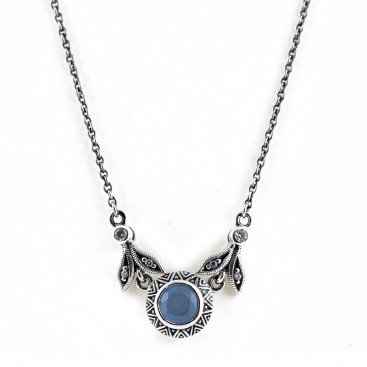Collier en Argent 925 (Jade bleu - Oxydes de zirconium)
