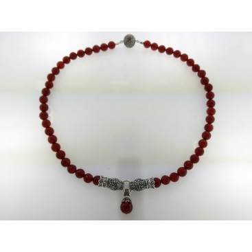 COLLIER ARGENT 925 (CORNALINE - MARCASSITES)