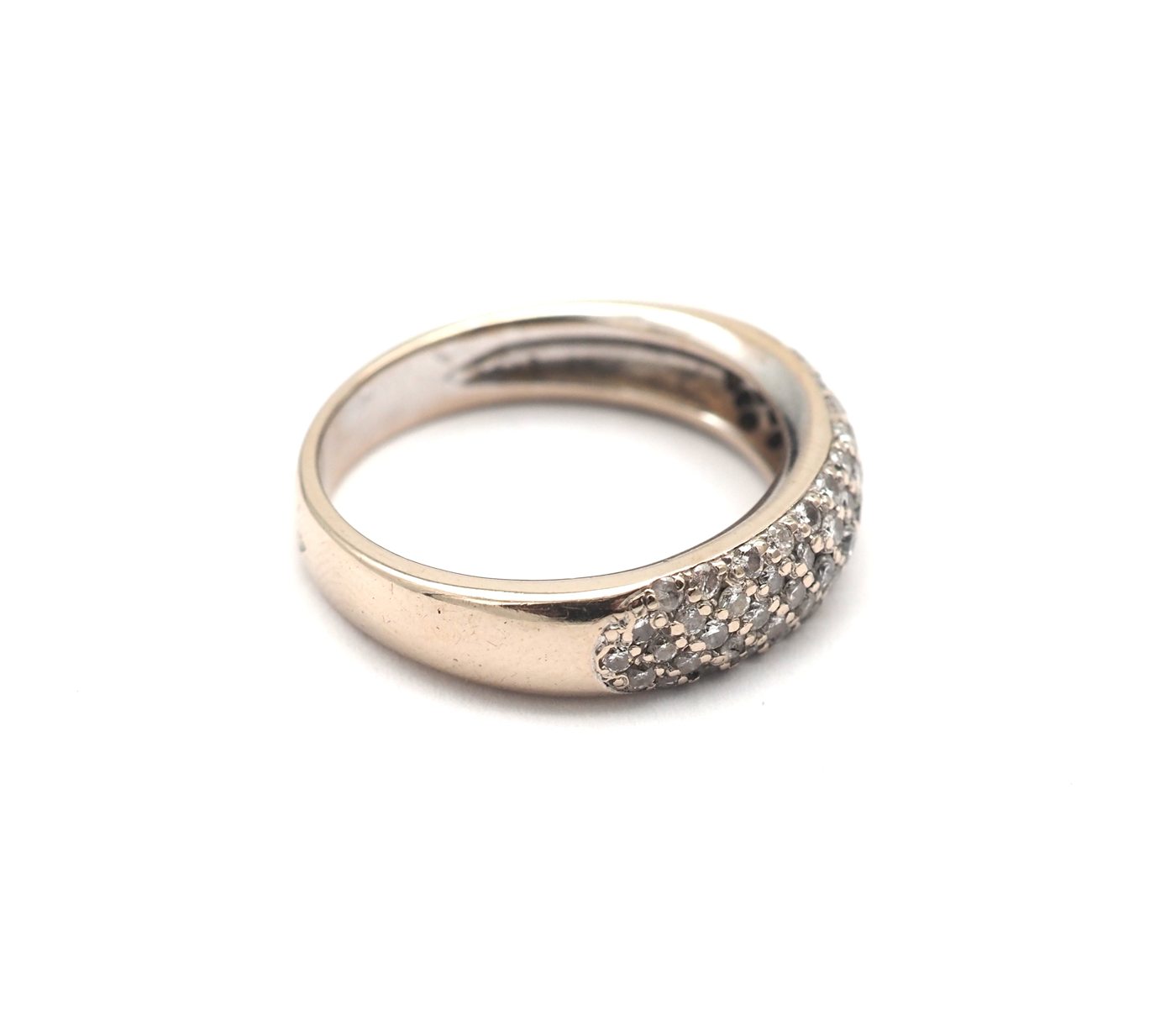 Bague jonc pavage or jaune 750 et diamants — vue 2