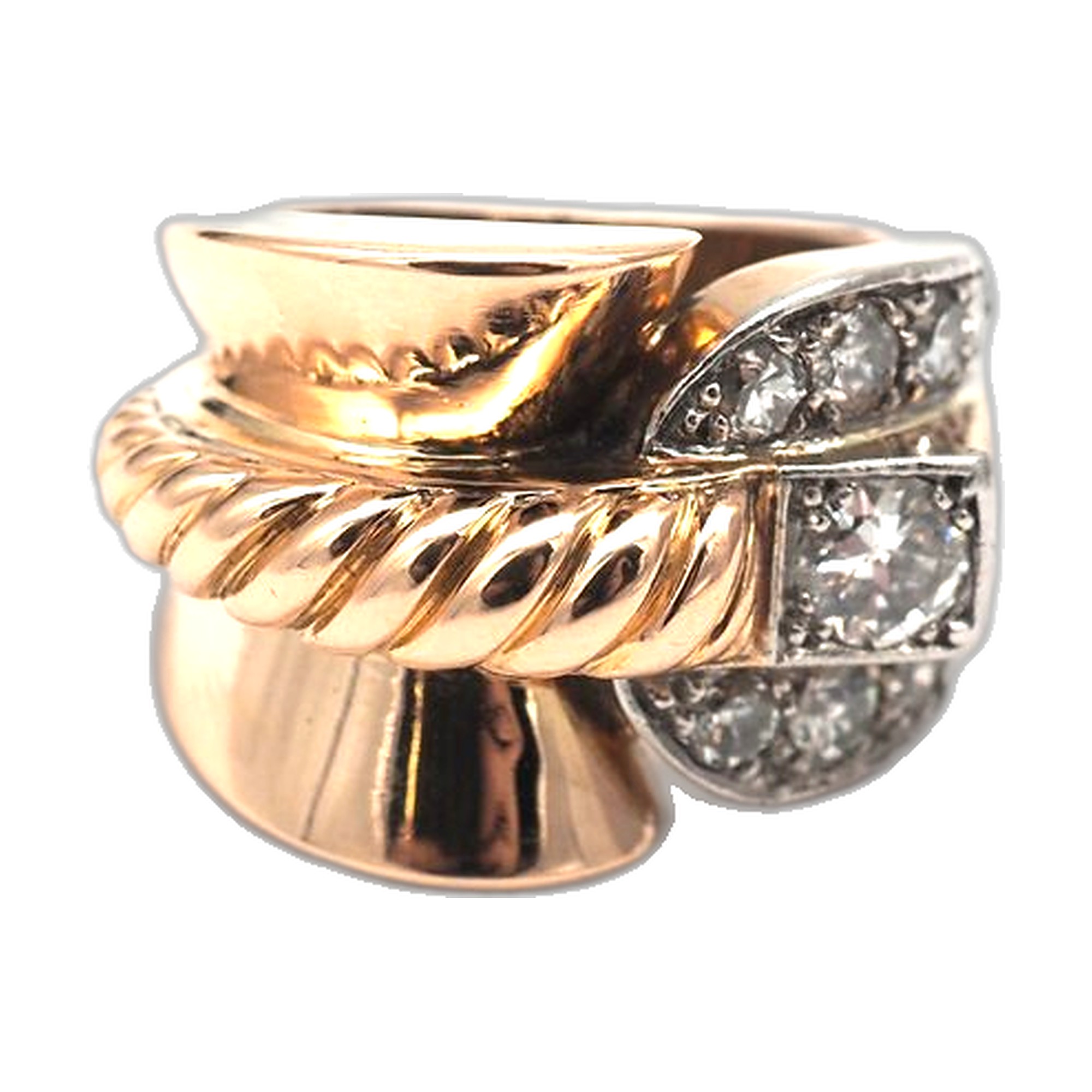 Bague or jaune 750 mil et diamants — vue 3