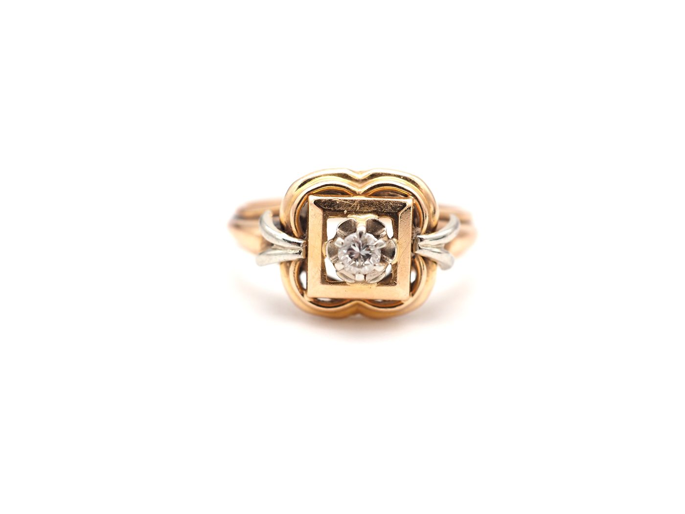 Bague bi-or 750 & diamant (années 1940) — vue 3