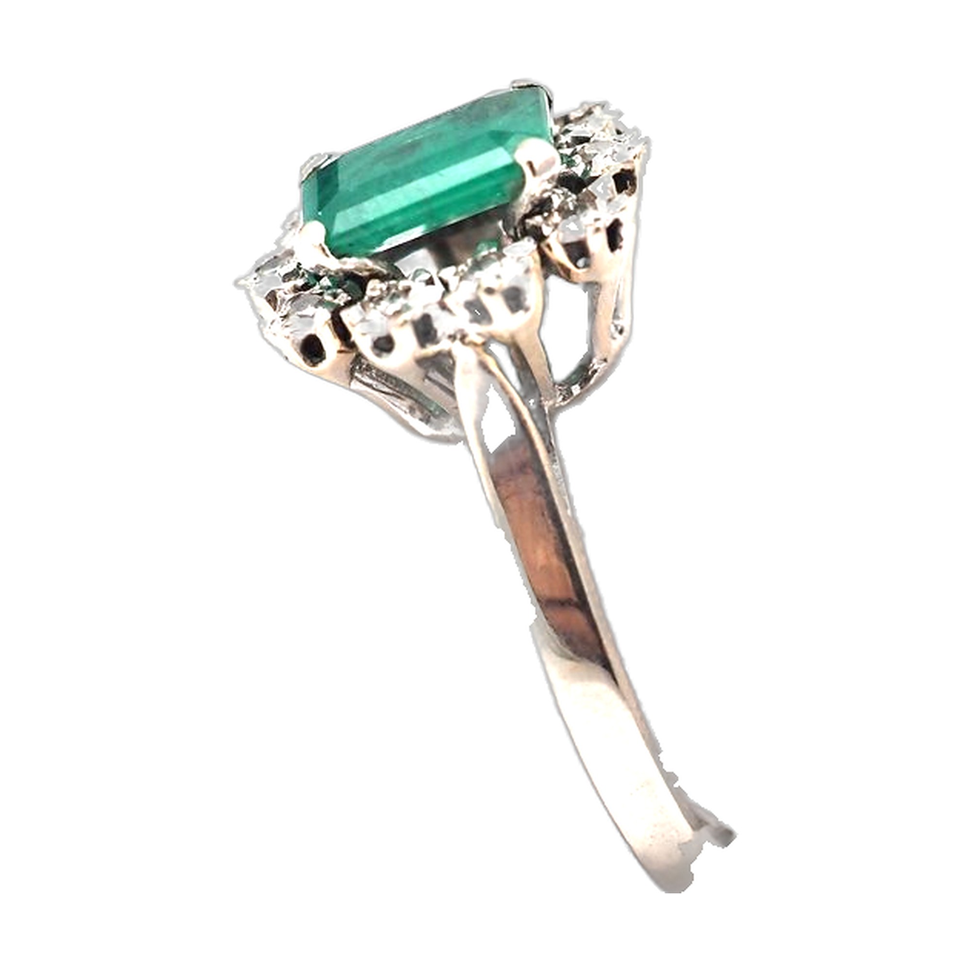 Bague marguerite or blanc 750, émeraude diamants — vue 2
