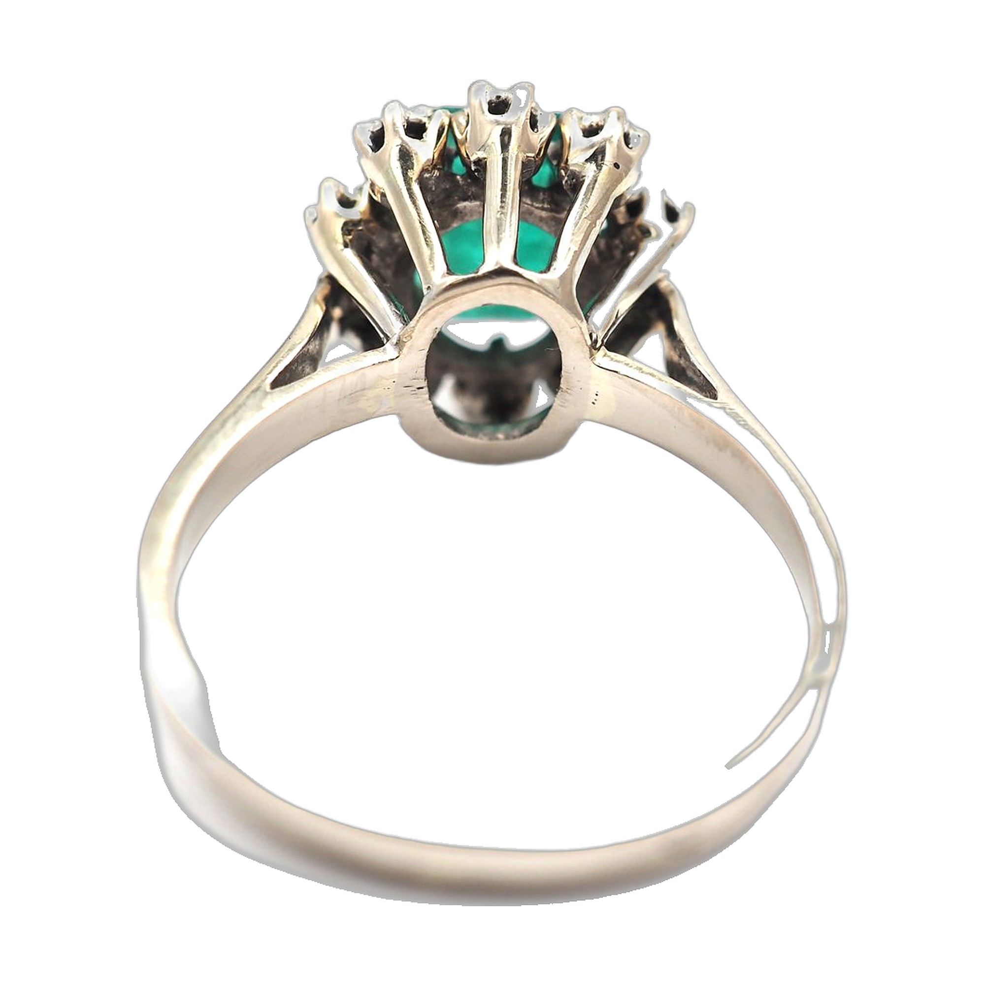 Bague marguerite or blanc 750, émeraude diamants — vue 3