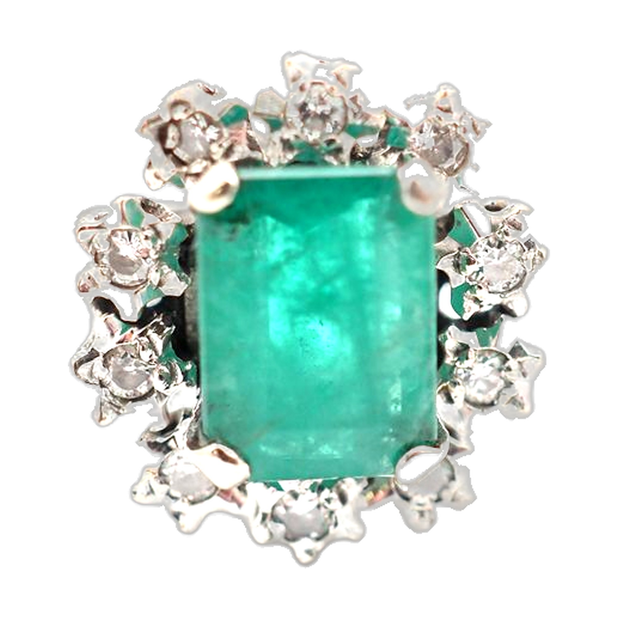 Bague marguerite or blanc 750, émeraude diamants — vue 4