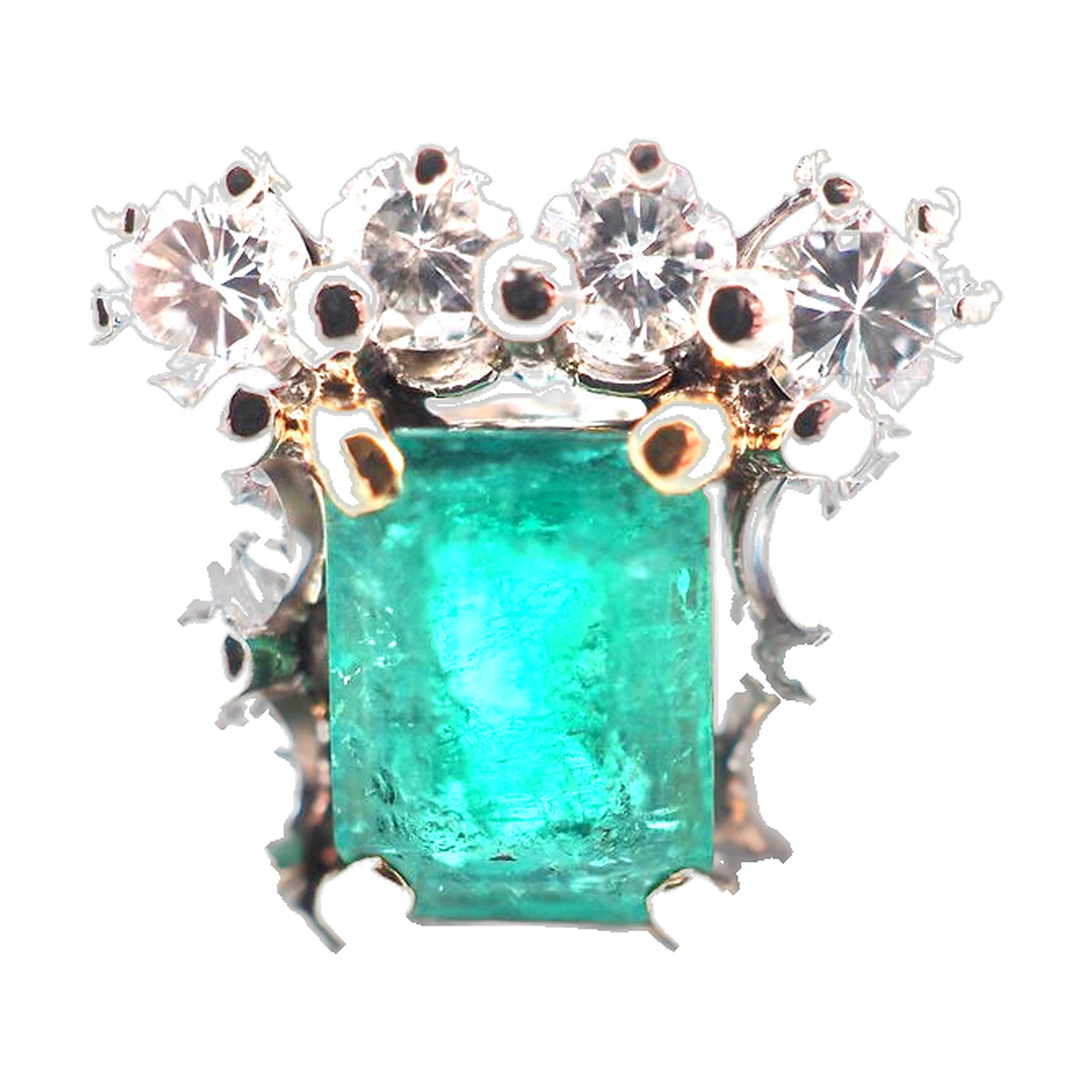Bague or blanc 750 mil, émeraude et diamants — vue 4