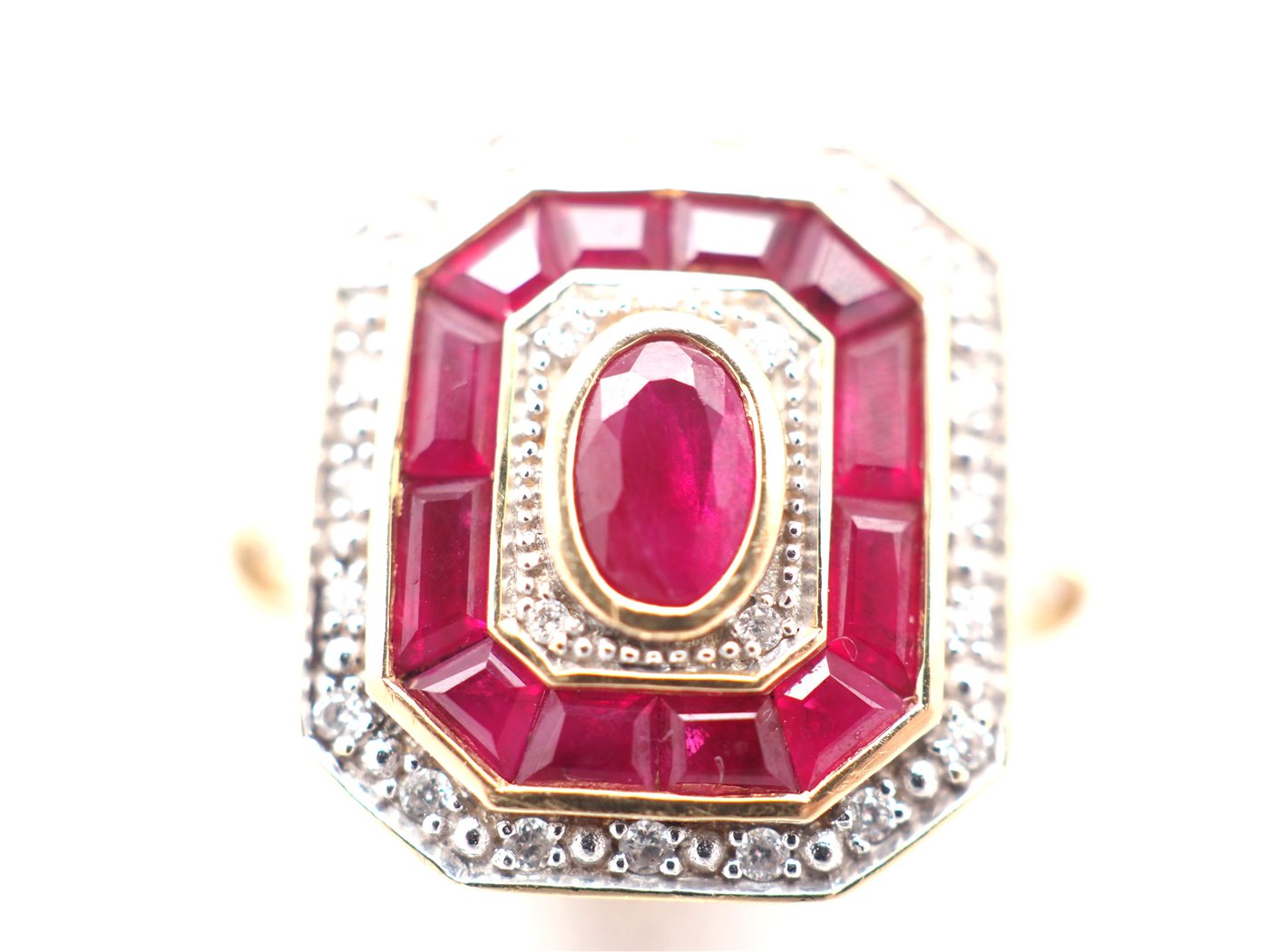 Bague or jaune 750, rubis & diamants — vue 2