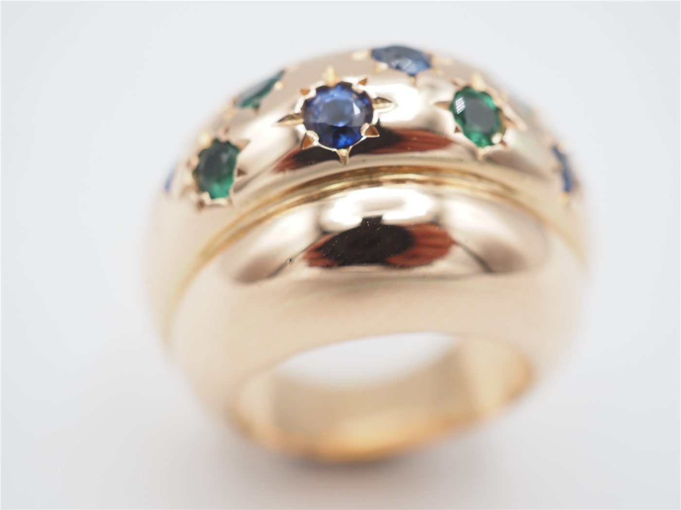 bague jonc émeraude saphirs or jaune 750