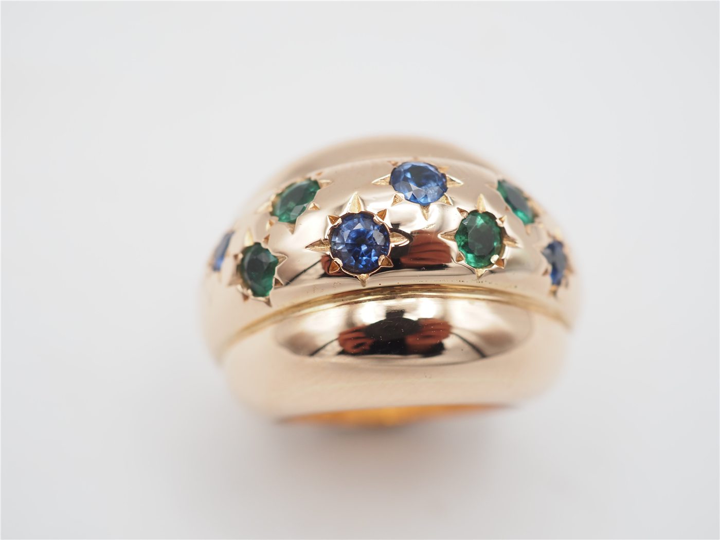 bague jonc émeraude saphirs or jaune 750 — vue 3