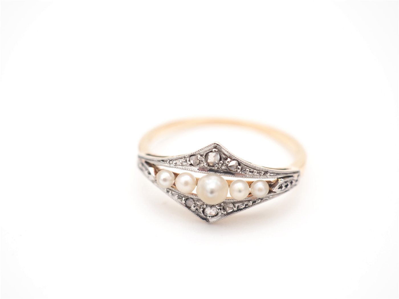 Bague or jaune, perles & diamants (début XXe) — vue 4