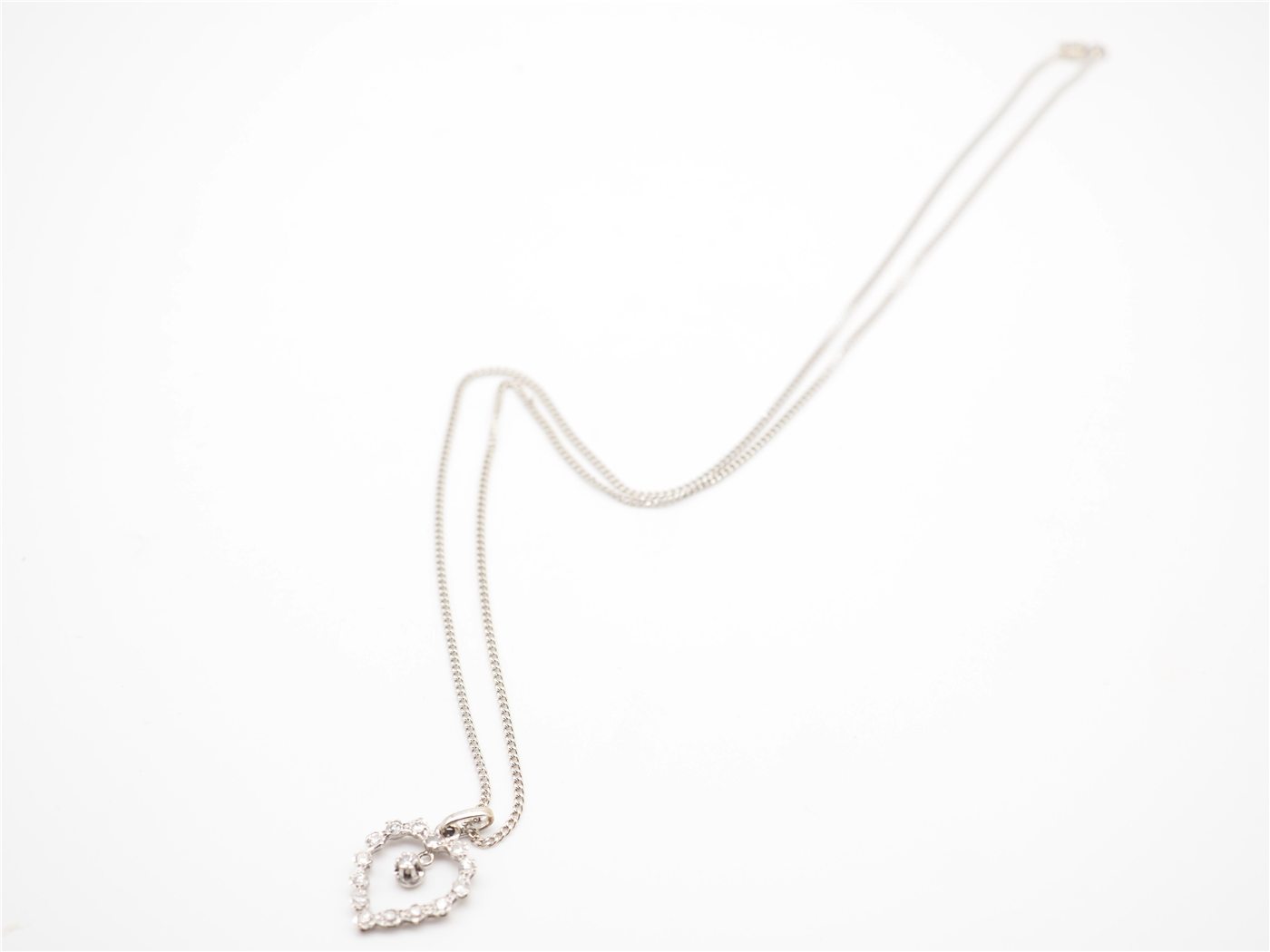 Collier or blanc 750 coeur et diamants chaine gourmet — vue 3