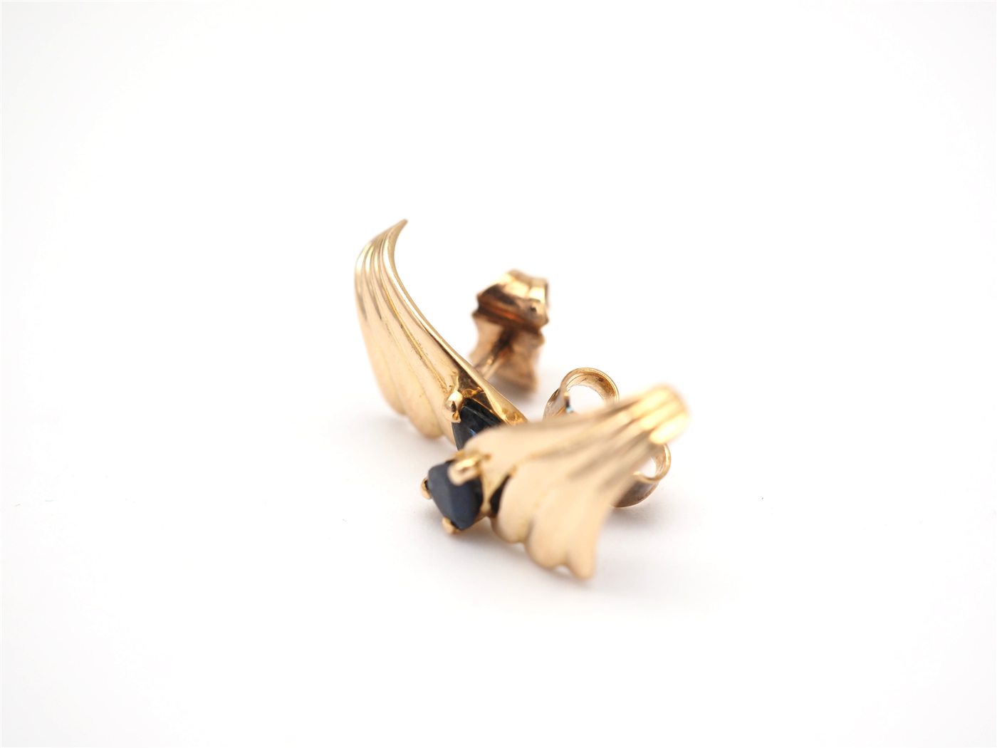 Boucles d'oreilles vintage, or jaune & saphir — vue 3