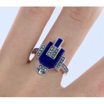 Bague en Argent 925 (Lapis lazuli - Marcassites) — vue 2