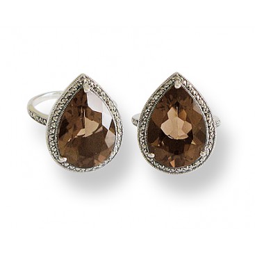 Bague en Argent 925 (Quartz fumé - Marcassites) — vue 2