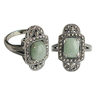 Bague en Argent 925 (Jade vert - Marcassites) — vue 2