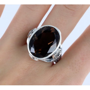 Bague Argent 925 Quartz fumé - Marcassites — vue 2