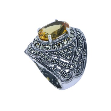 Bague En Argent 925 (Citrine - Marcassites)