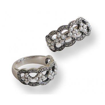 Bague en Argent 925 (Perles de culture - Marcassites)