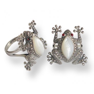 Bague en Argent 925 (Nacre - Grenats - Marcassites)
